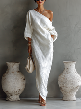 One Shoulder Long Sleeve Maxi Dress Summer