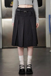 Striped Pleated Long Pencil Skirt