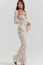 Strapless Lace Flared Backless Bodycon Maxi Lace Dress