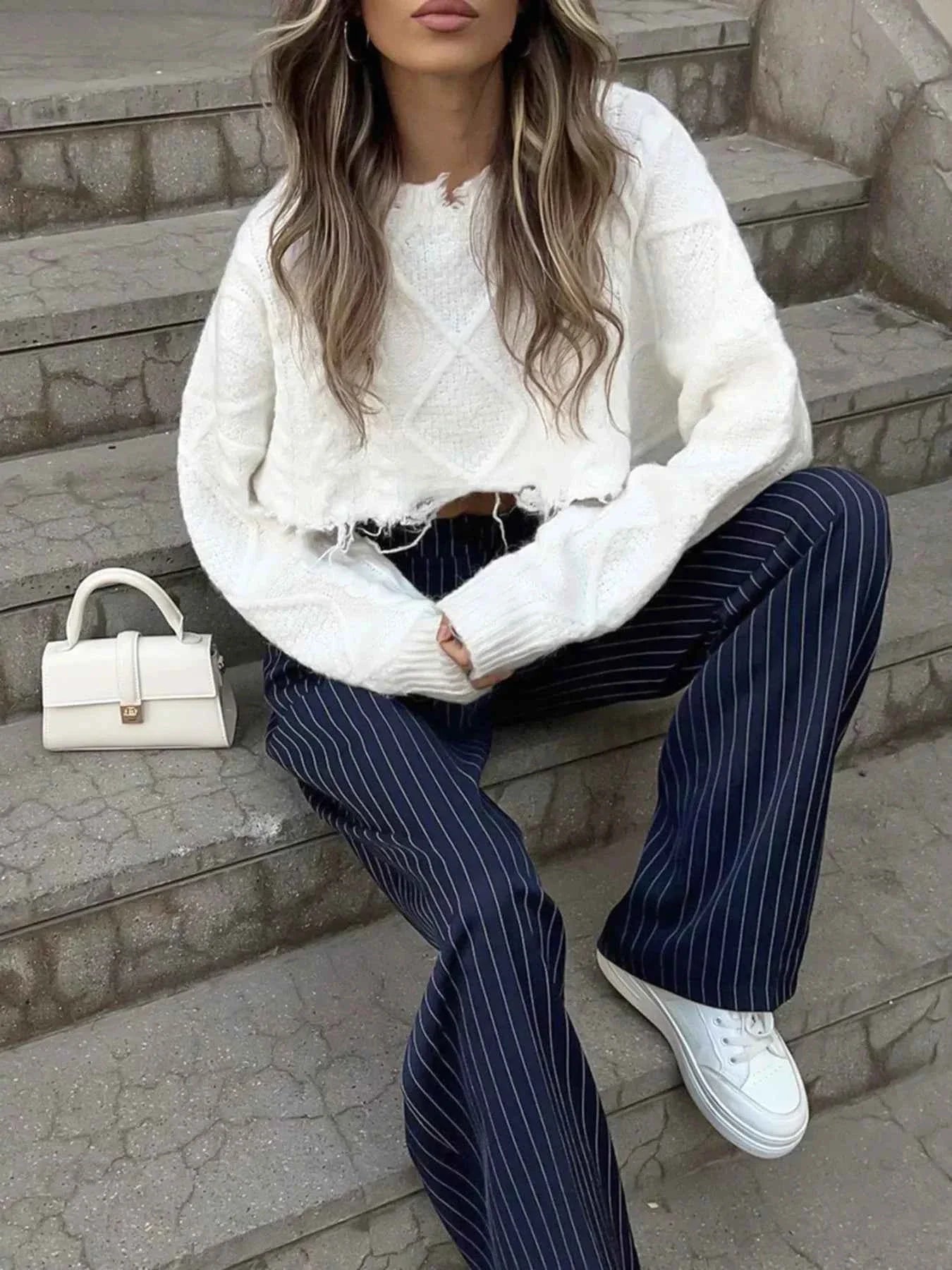 High-Waisted Pinstripe Wide-Leg Pants