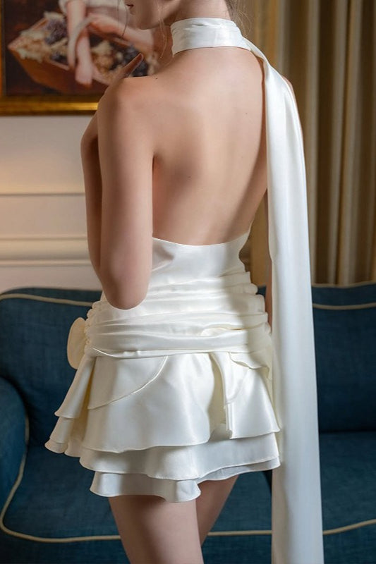 Backless Off-the-Shoulder Satin Dress
