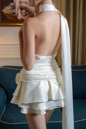 Backless Off-the-Shoulder Satin Dress