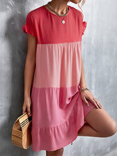 Round Neck Flutter Sleeve Tiered Babydoll Mini Dress 22