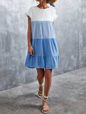 Round Neck Flutter Sleeve Tiered Babydoll Mini Dress 9