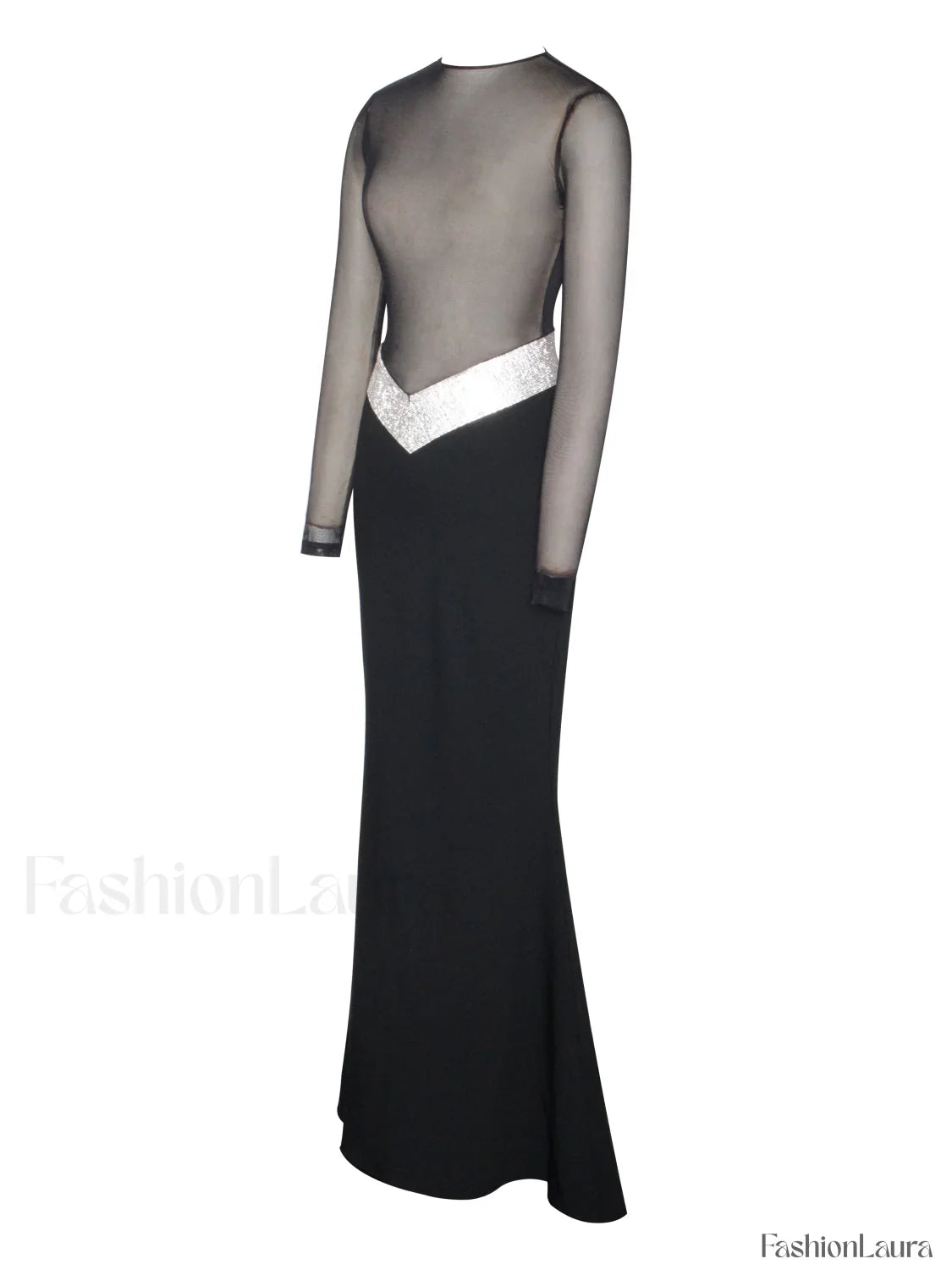 Aggie Black Sheer Maxi Graceful Dress With Crystal Waist Trim