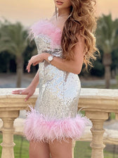 Alaina Feather Strapless Mini Dress 4