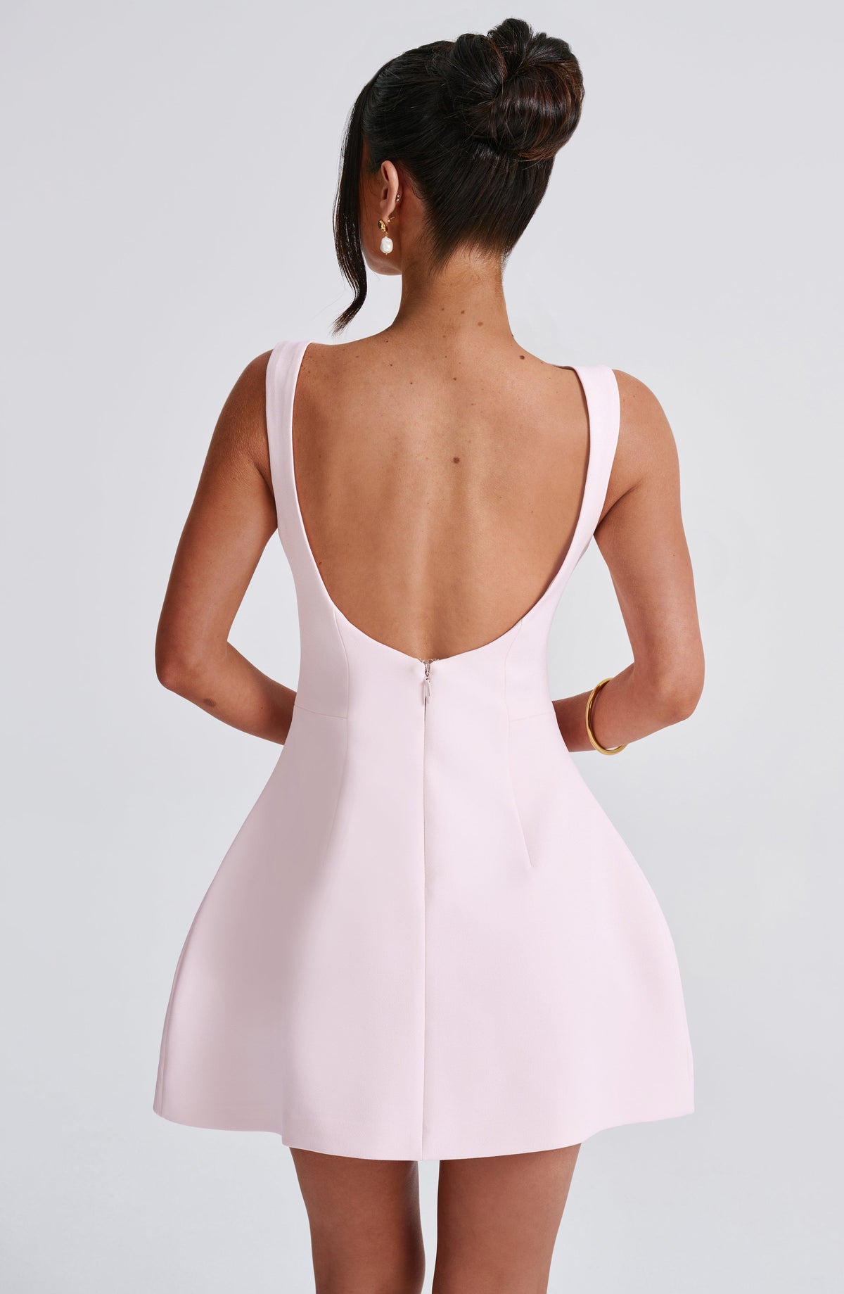 Boat Neck Sleeveless Seamed Bodice Structured Puff Skirt Mini Dress 5