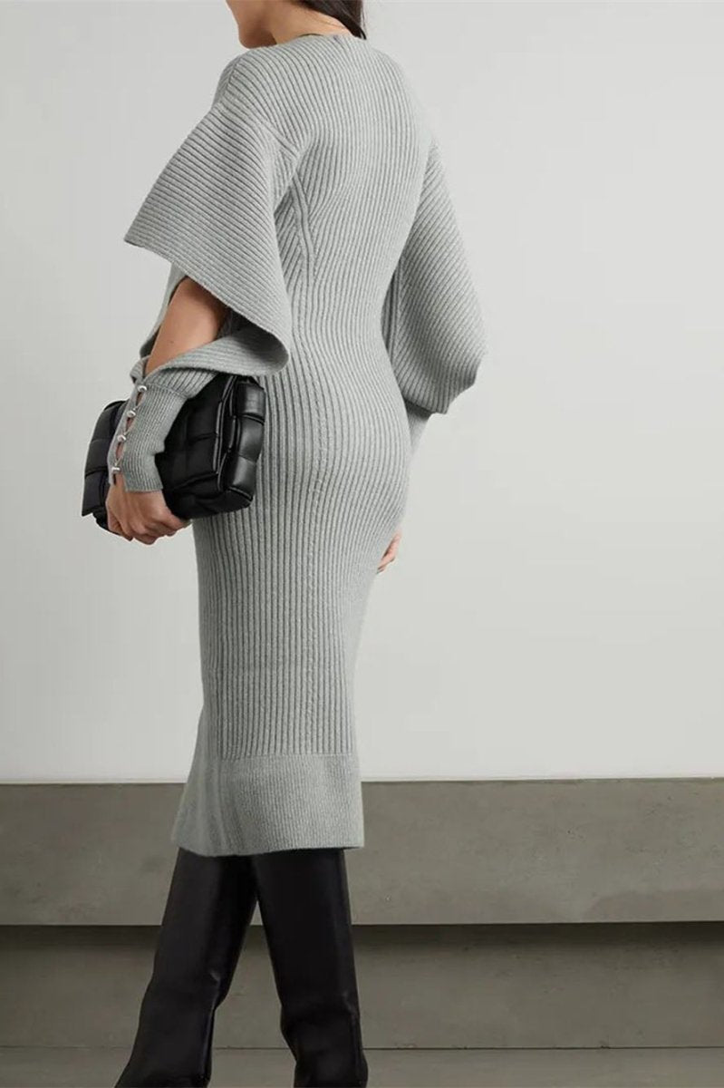 Úrsula Minimalist Cut Out Midi Knit Dress with Batwing Sleeves Chic Silhouette Collection