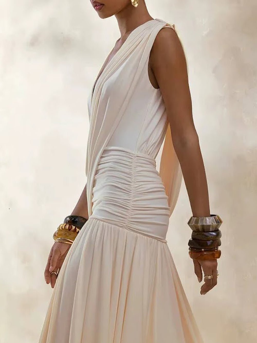 Alessia Ruched Plunge Maxi Dress