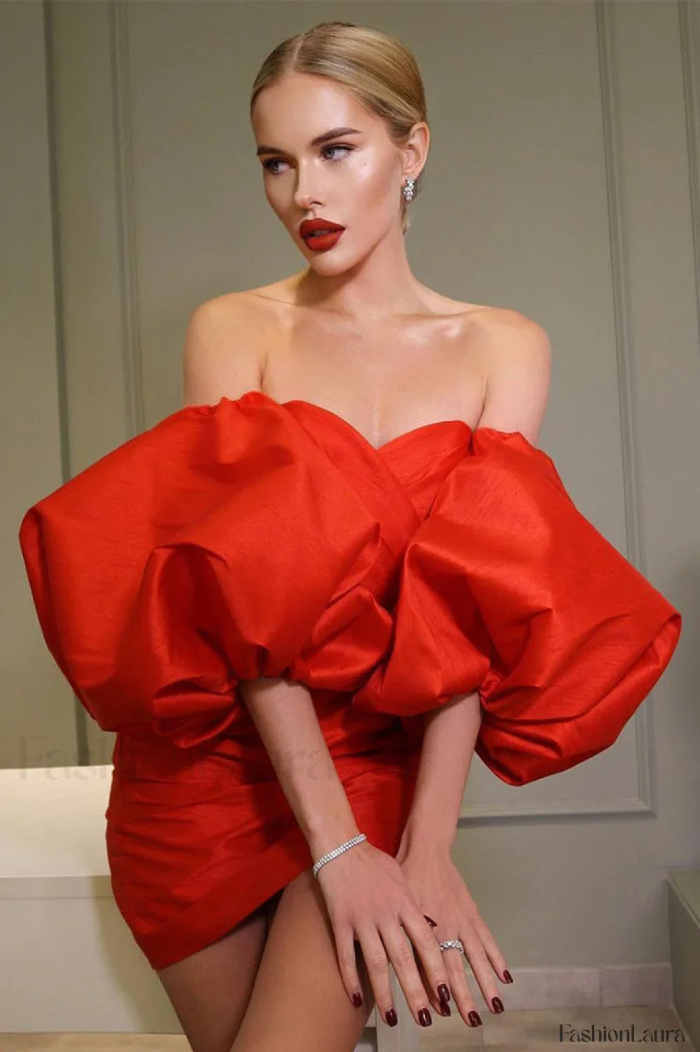 Alexandrine Puff Stylish Sleeve Mini Dress