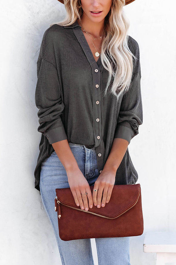 Button Down Ribbed Knit Top