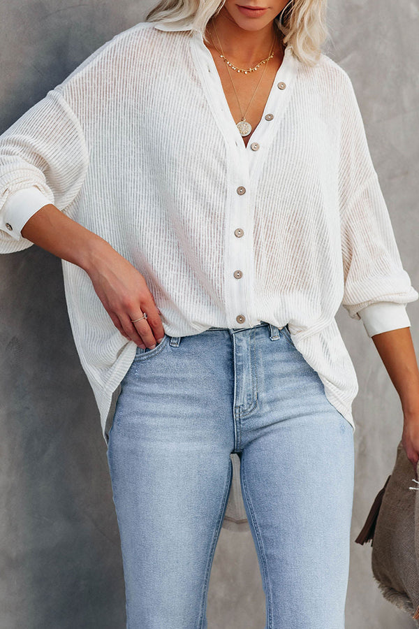 Button Down Ribbed Knit Top