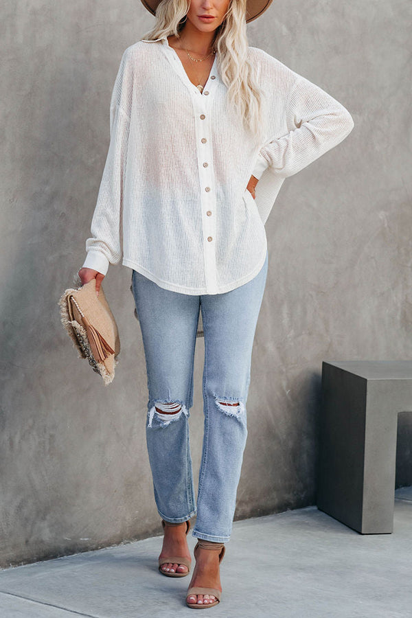 Button Down Ribbed Knit Top