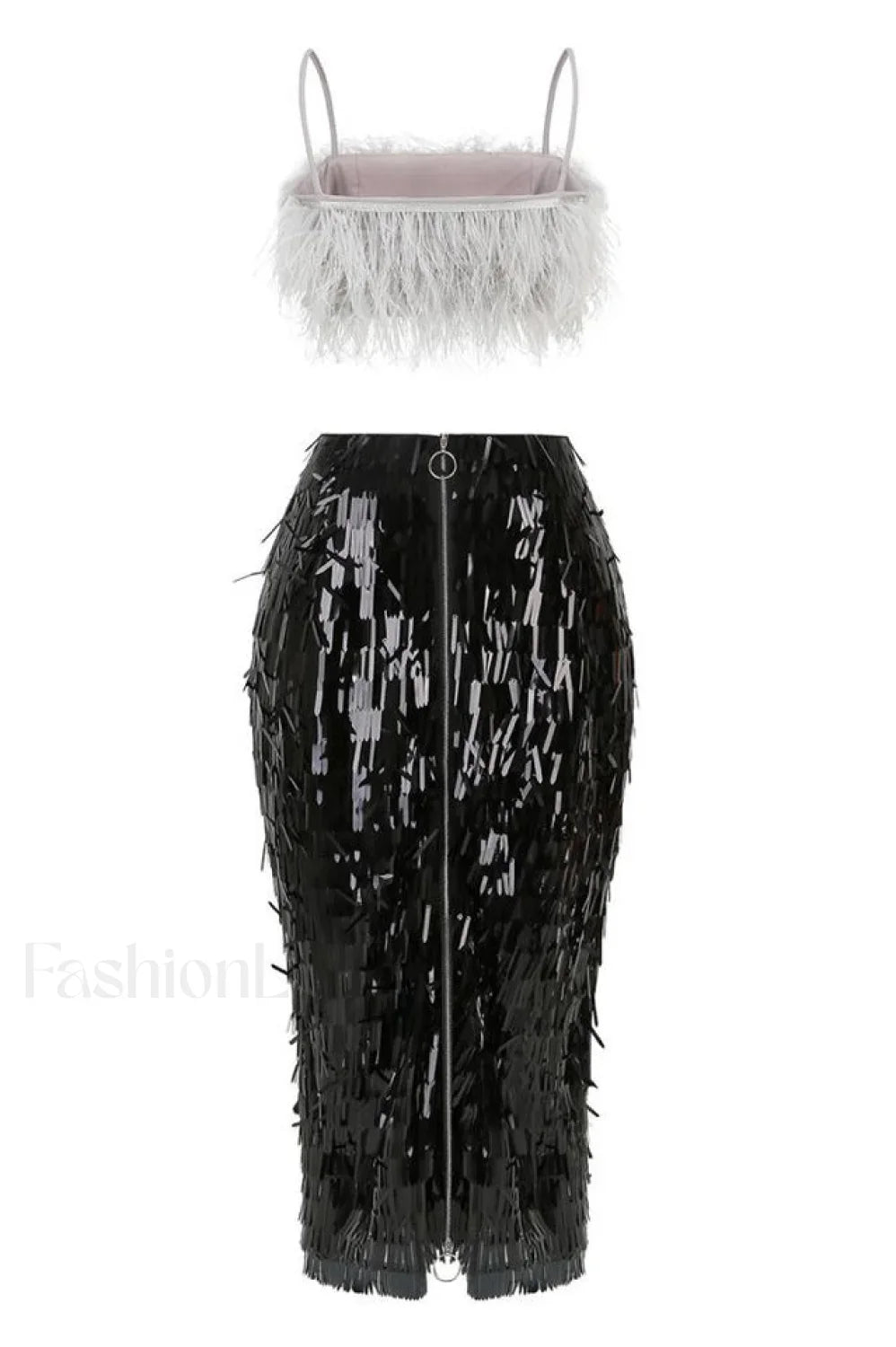 Aleyna Feather Top Charming + Sequin Skirt Set