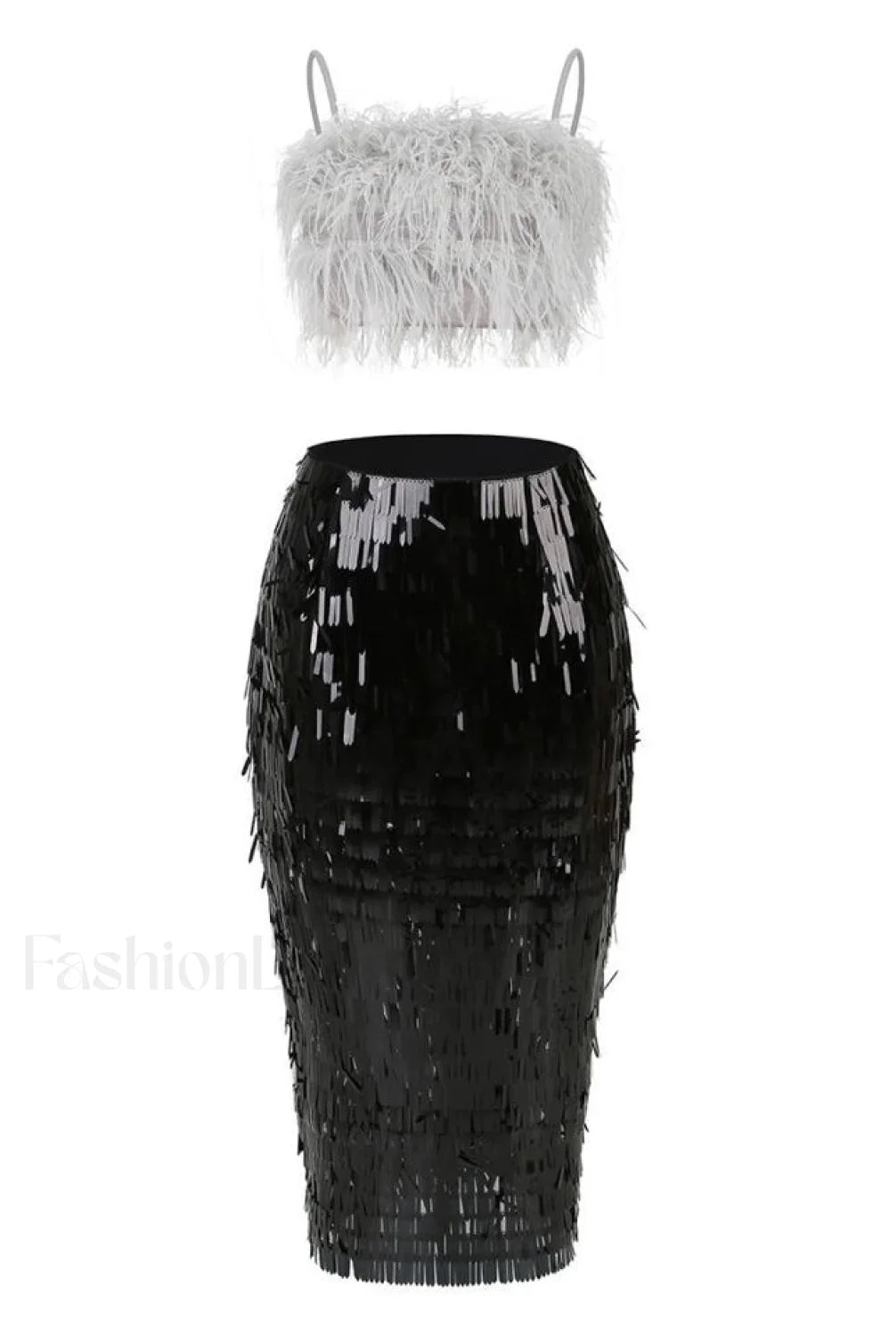 Aleyna Feather Top Charming + Sequin Skirt Set