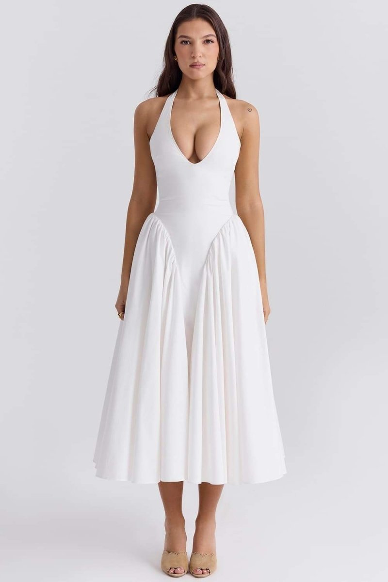 Effortless Wilma Halter Neck Midi Dress with Open Back Everyday Luxe Edit