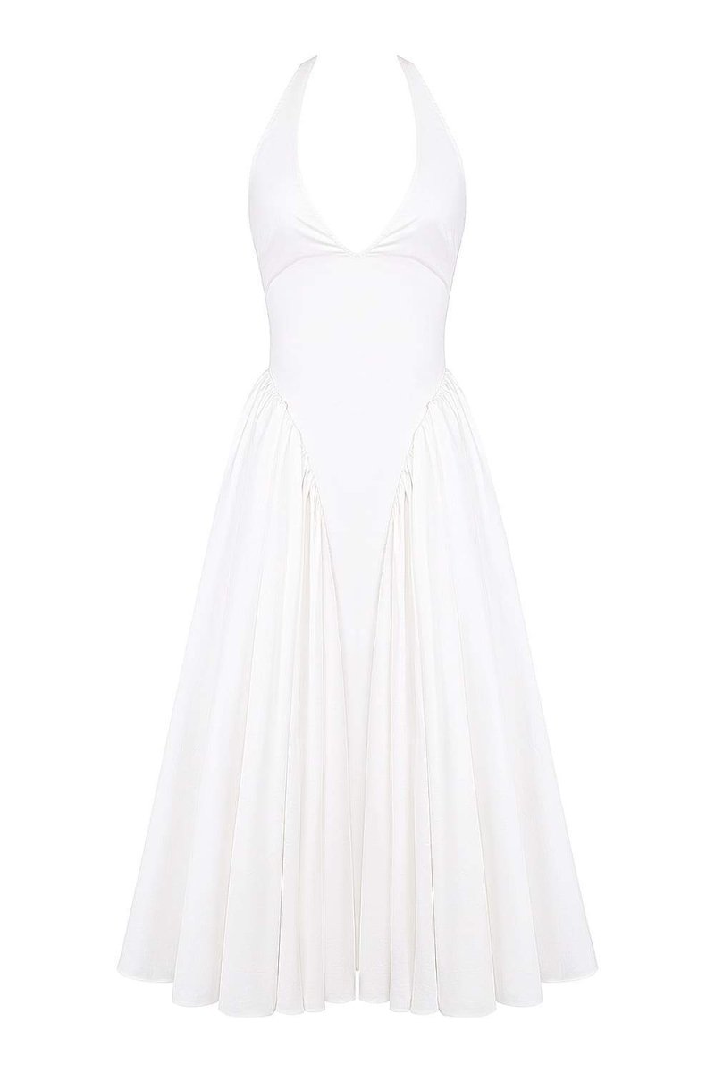 Statement Eva Neck Midi Dress with Open Back Premium Wardrobe Essential
