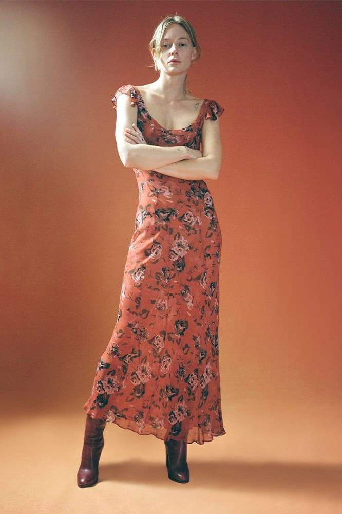 Yadira Statement Scoop Neck Floral Print Maxi Dress Chic Silhouette Collection