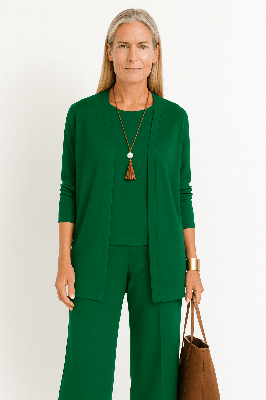 Longline Cardigan Top and Wide Leg Pants Three Piece Set