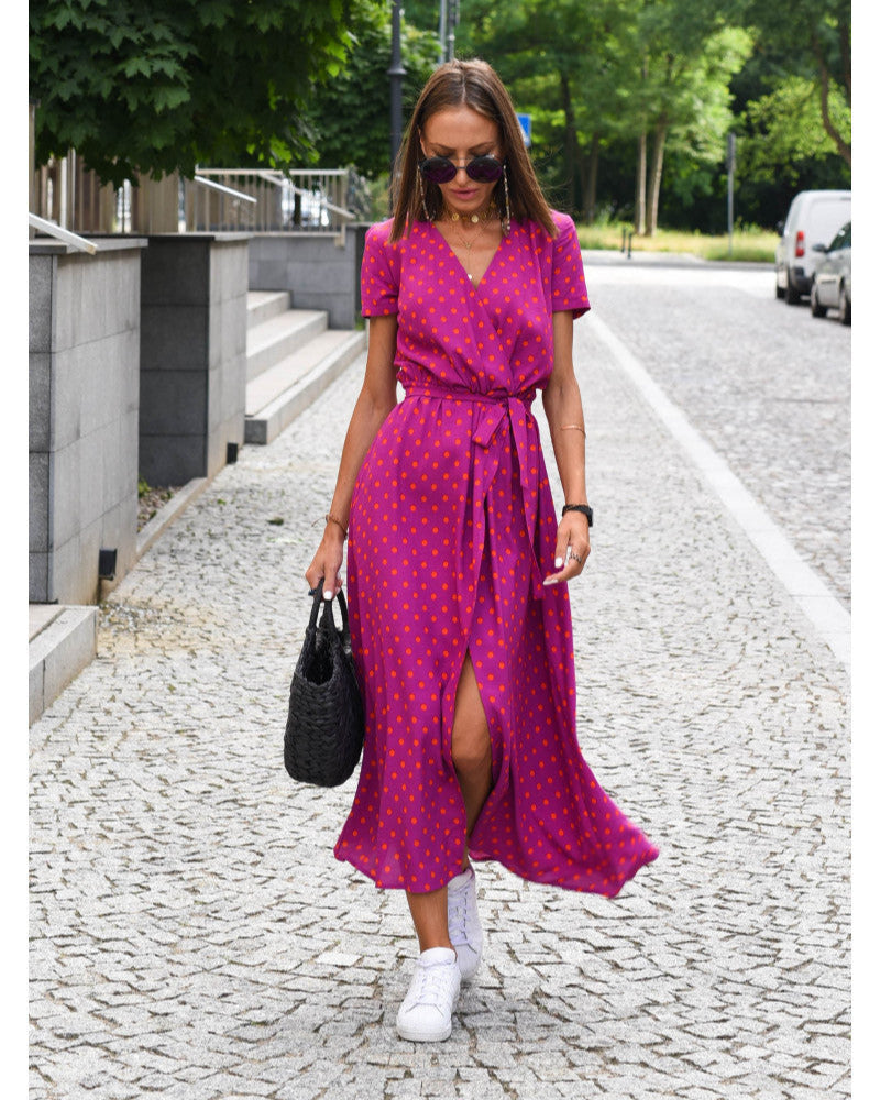 Wendy Elegant A-line Dress with V-neck and Floral Pattern for Women