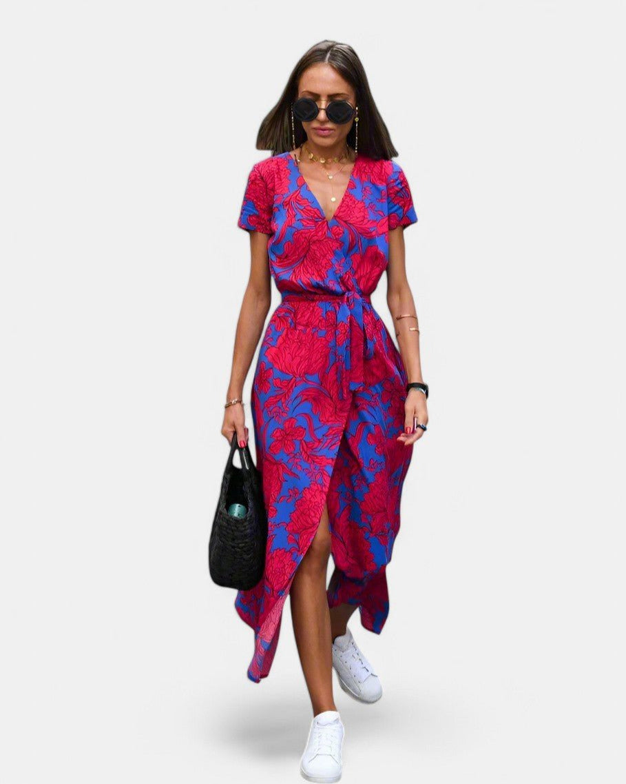 Wendy Elegant A-line Dress with V-neck and Floral Pattern for Women