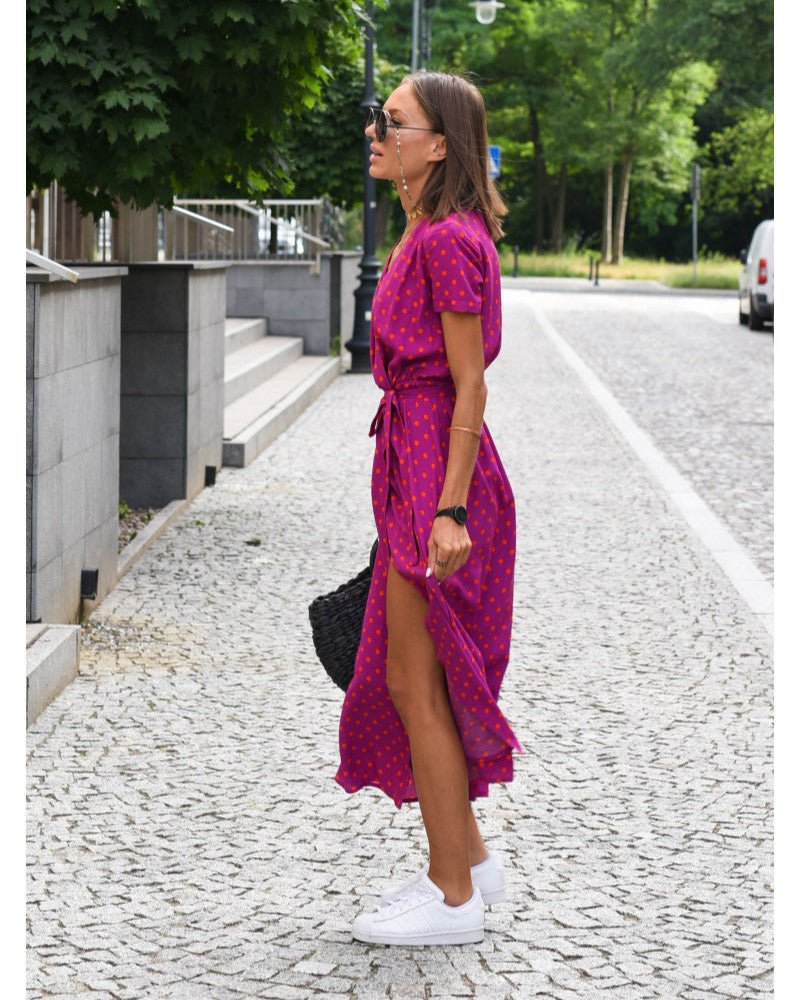 Wendy Elegant A-line Dress with V-neck and Floral Pattern for Women