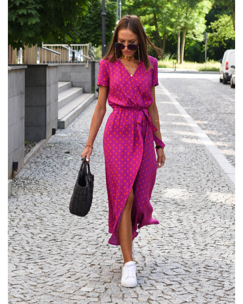 Wendy Elegant A-line Dress with V-neck and Floral Pattern for Women