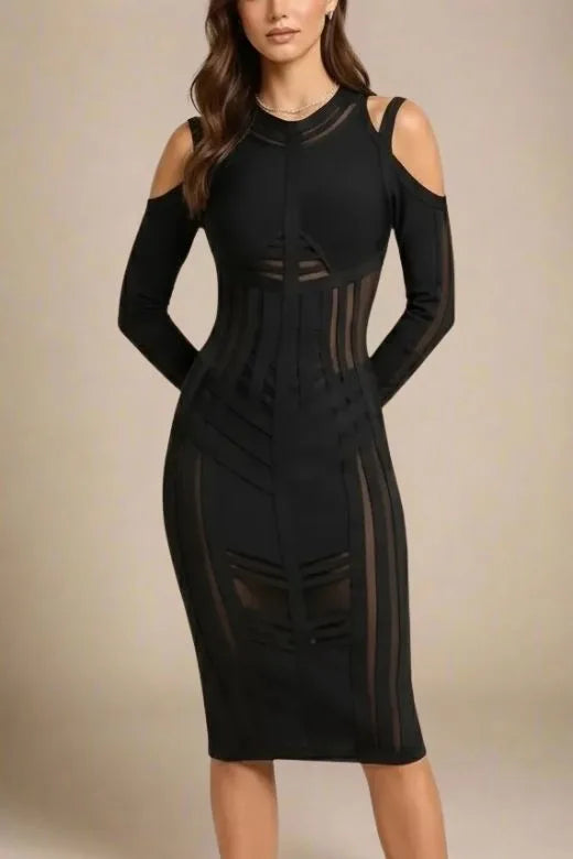 Amelia Long Sleeve Bandage Dress - Classic Black