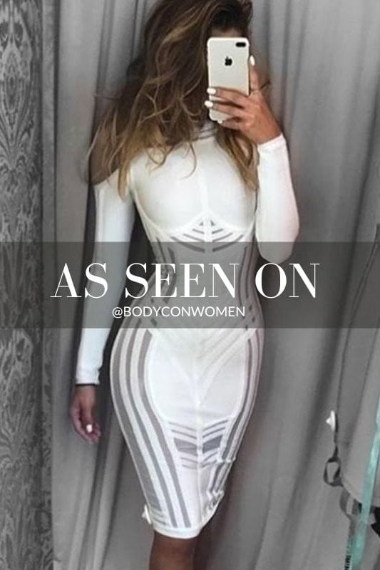 Amelia Long Sleeve Bandage Dress - White Pearl