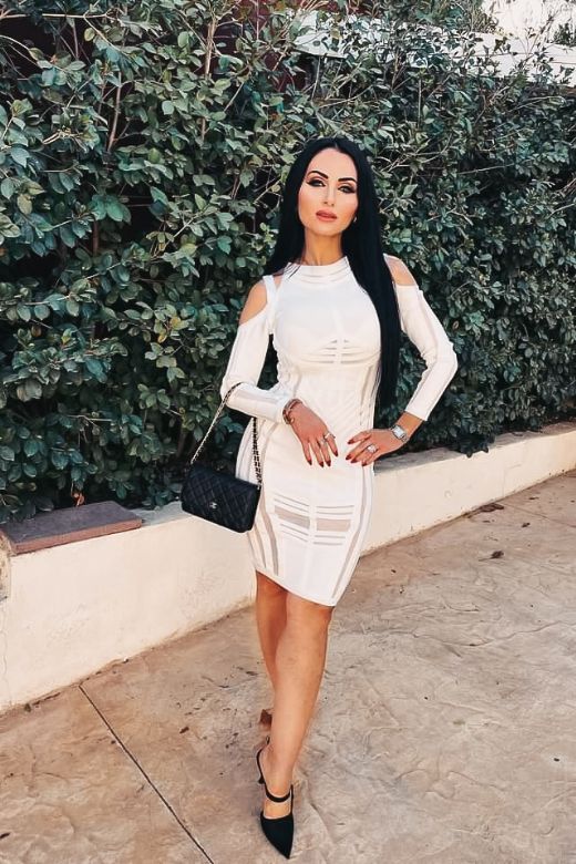 Amelia Long Sleeve Bandage Dress - White Pearl