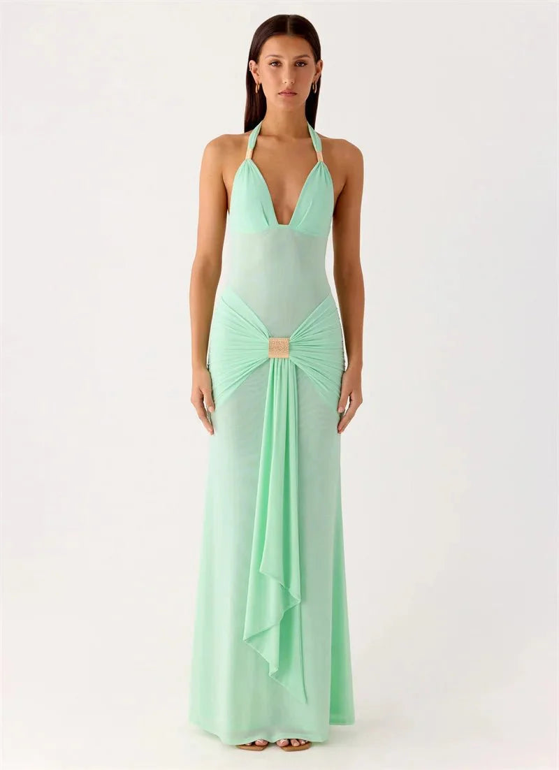 Amelie Draped Halter Maxi Dress - Fashion Pov