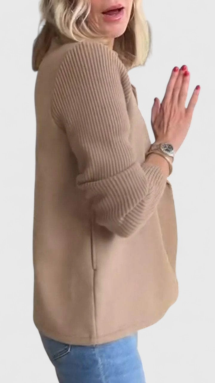Notch Lapel Double Breasted Ribbed Knit Sleeve Blazer