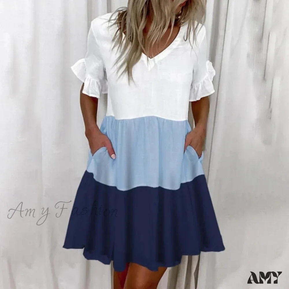 Script Print V-Neck Short Sleeve Tiered Mini Dress 8