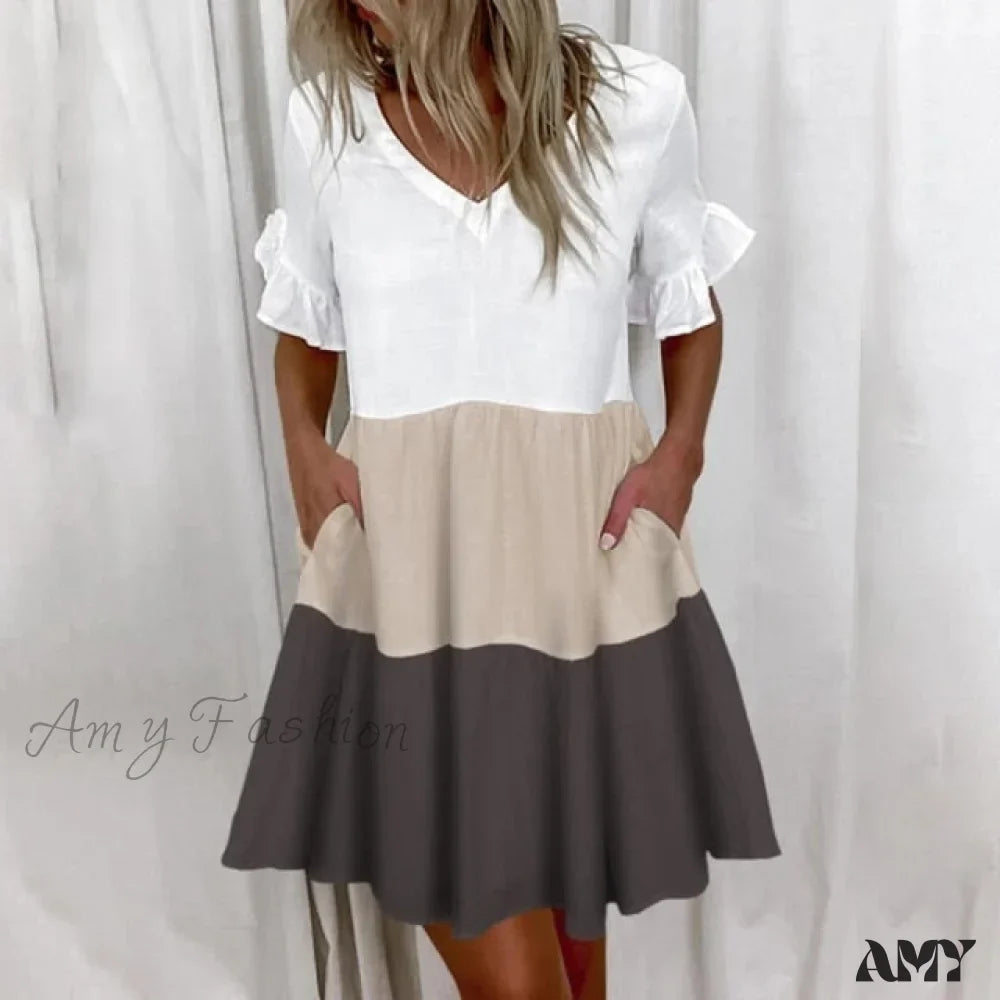 Script Print V-Neck Short Sleeve Tiered Mini Dress 4