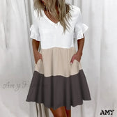 Script Print V-Neck Short Sleeve Tiered Mini Dress 4