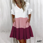 Script Print V-Neck Short Sleeve Tiered Mini Dress 3