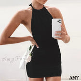 Halter Neck Backless Ruched Bodycon Mini Dress 3