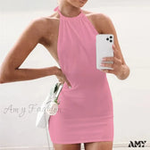 Halter Neck Backless Ruched Bodycon Mini Dress 5