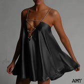 Rhinestone Strap Deep V-Neck Satin Slip Mini Dress 2