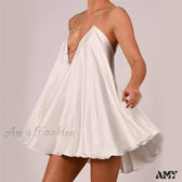 Rhinestone Strap Deep V-Neck Satin Slip Mini Dress 5