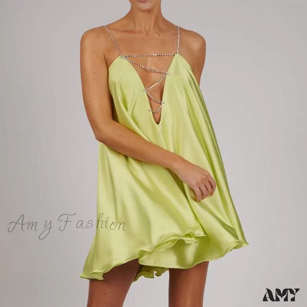 Rhinestone Strap Deep V-Neck Satin Slip Mini Dress 7