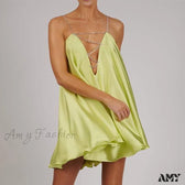 Rhinestone Strap Deep V-Neck Satin Slip Mini Dress 7