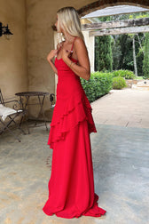 Satin Sweetheart Spaghetti Strap Tiered Maxi Dress Prom 5