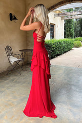 Satin Sweetheart Spaghetti Strap Tiered Maxi Dress Prom 3