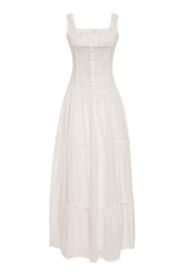 Square Neck Corset Button Front Tiered Maxi Dress 9