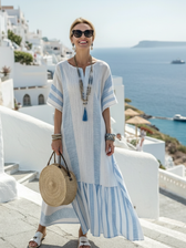 Striped Short Sleeve Tiered Maxi Dress Summer