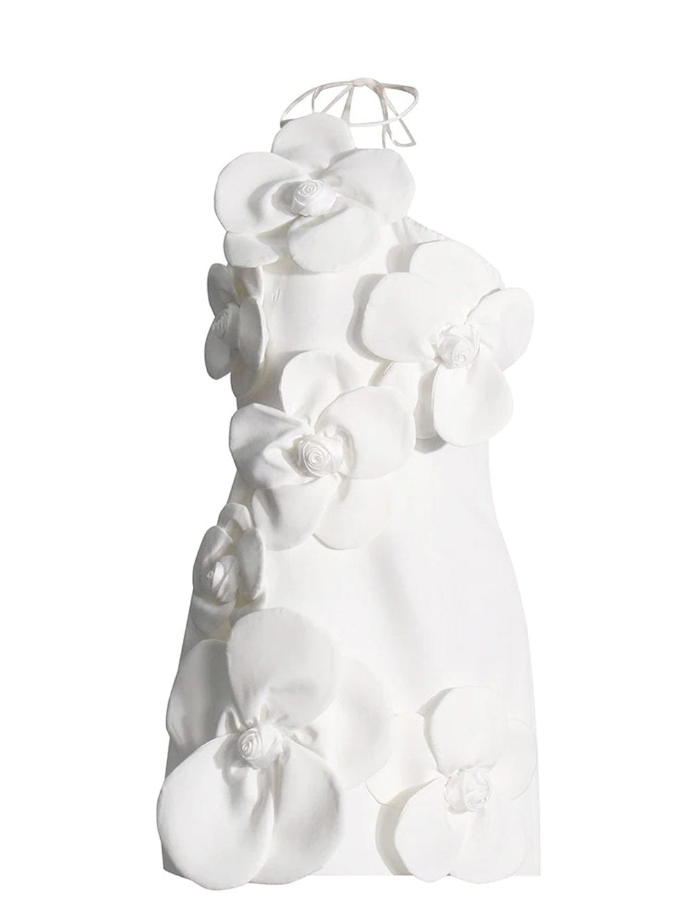 Floral Applique Halter Neck Tie Sleeveless Mini Dress
