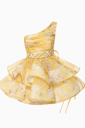 Floral One Shoulder Lace Up Tiered Ruffle Mini Dress 12