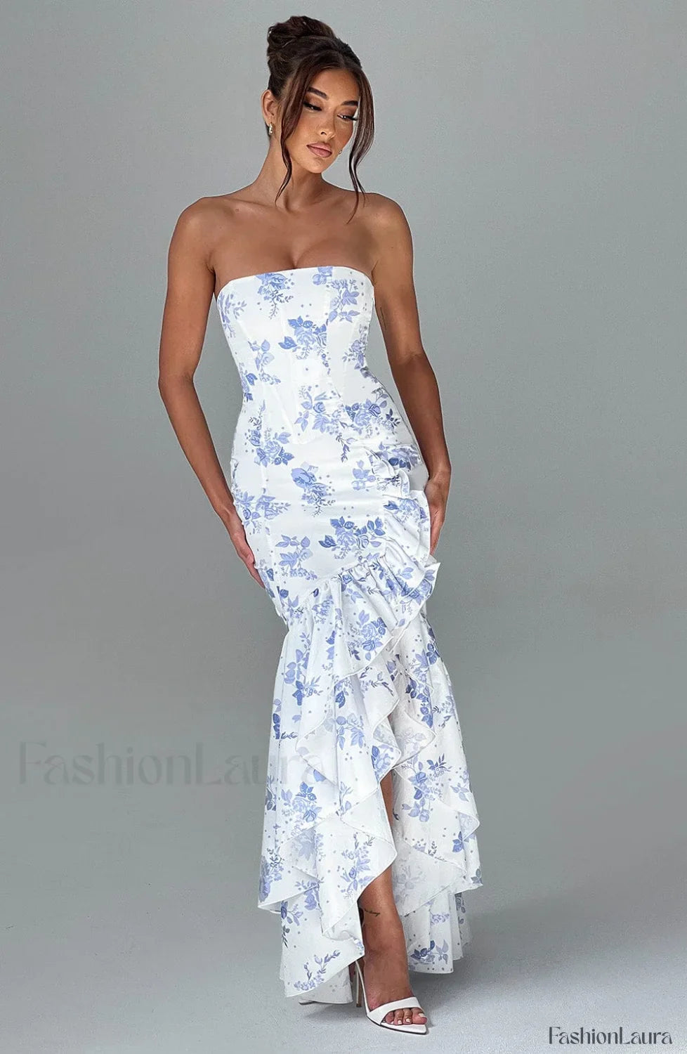 Angelina Maxi Dress Trendy - Blue Floral Print