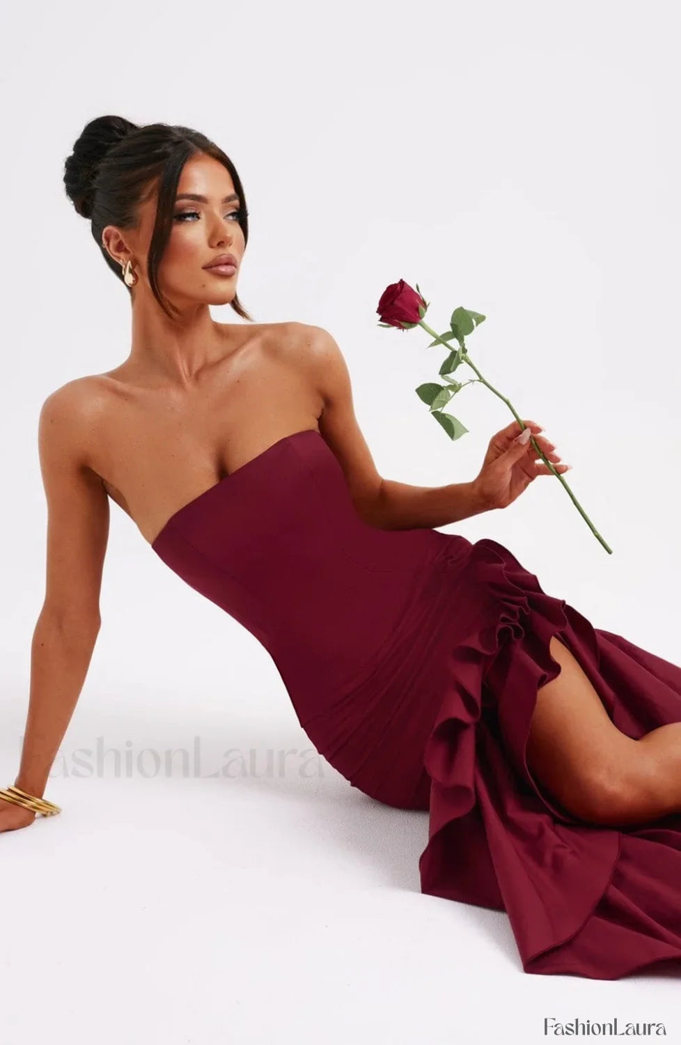 Angelina Maxi Graceful Dress - Burgundy